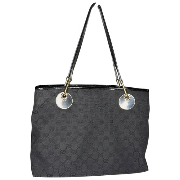 Gucci Black GG Canvas Tote / Satchel with Patent Leather Trim – Made in Italy - Picture 4 of 14